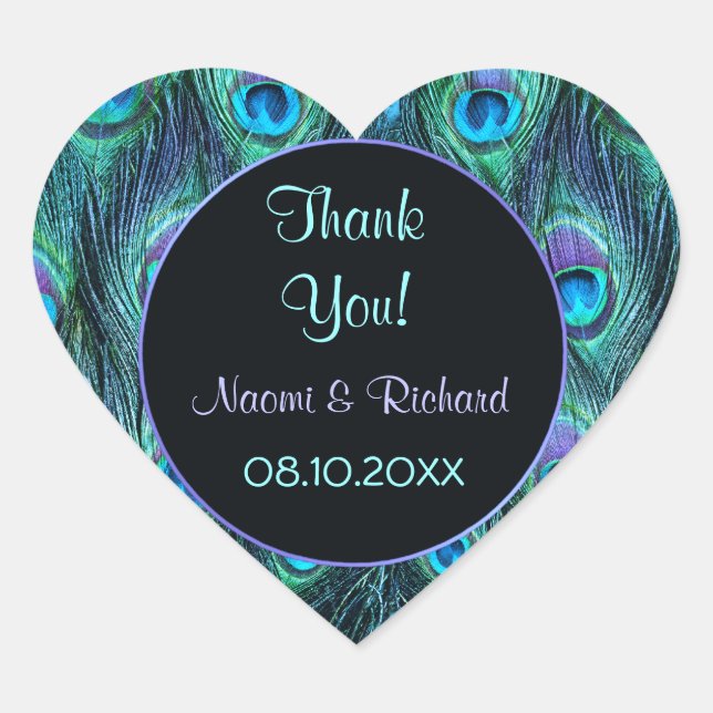 Adesivo Coração Peacock Feather Drama - Obrigado Seal - Personaliz (Frente)