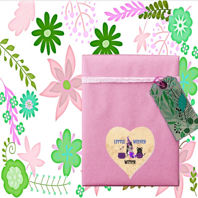 Adesivo Coração Pedra Negra Negra Gata Negra Bonita (Cute Little Wicked Witch Black Cat Magic Cauldron Heart Sticker)