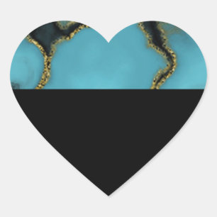 Adesivo Coração Pedra turquesa Dourada e preta