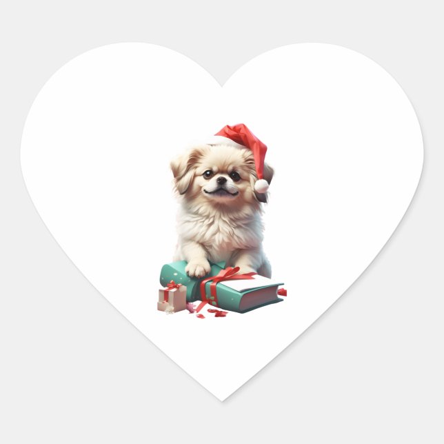 Adesivo Coração Pekingese de Natal (Frente)