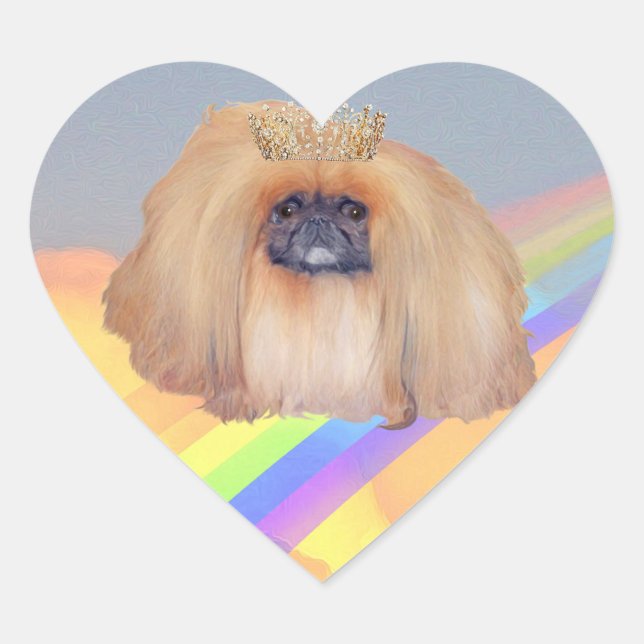 Adesivo Coração Pekingese Rainbow (Frente)