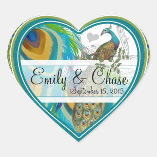 Adesivo Coração Penas do pavão do cinza 3 do Aqua que Wedding a