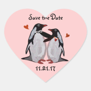 Adesivo Coração Penguin Love Save the Date Stickers