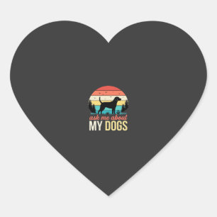 Adesivo Coração Pergunte-me sobre meus cães Retro pôr do sol_1