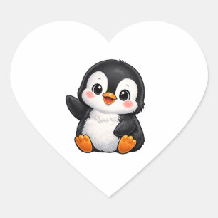 Adesivo Coração Personagem de desenho animado de filhote de pingui