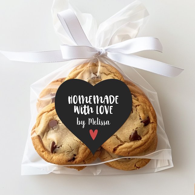 Adesivo Coração Personalizado Preto Branco Caseiro Com Amor (A cute black and white homemade with love sticker.  So cute for decorating gifts.)