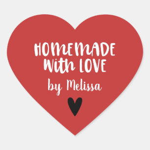 Adesivo Coração Personalizado Vermelho Branco Feito à Mão Com Amor