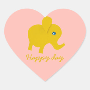Adesivo Coração Personalizar elefante feliz amarelo