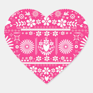 Adesivo Coração Picado Mexicano Rosa Quente Branco Casamento Casam