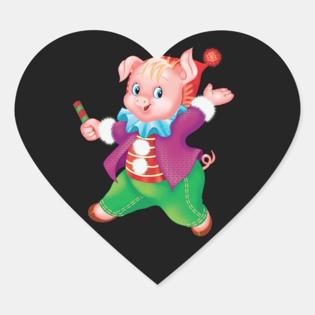Adesivo Coração piglet rosa alegre (Frente)