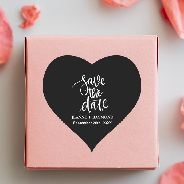 Adesivo Coração Pincel Preto Personalizado Carta Antecipação de Ca (Custom heart wedding sticker creates a timeless touch for invitation envelopes.)