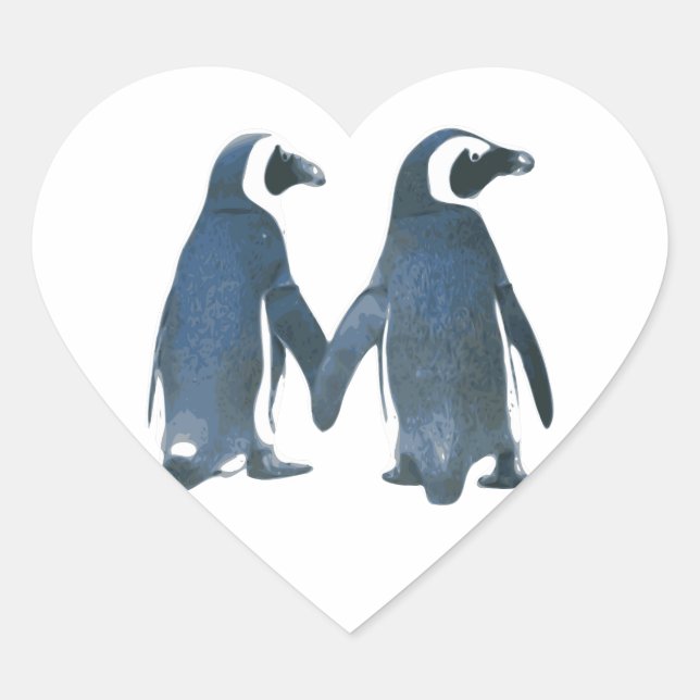 Adesivo Coração Pinguim Casal Segurando Mãos (Frente)