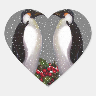 Adesivo Coração Pinguins de Natal na Neve, Holly: Arte