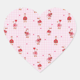 Adesivo Coração Pink Grid Cute Valentine Goose Pattern with Hearts