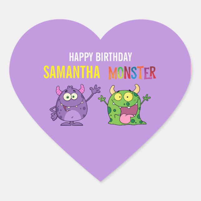 Adesivo Coração Pink violet monster Fun kids  (Frente)
