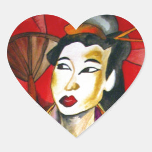 Adesivo Coração Pintura a aquarela original em Geisha