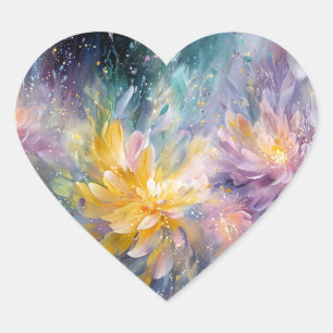 Adesivo Coração Pintura Abstrata Floral Vibrante com Explosão