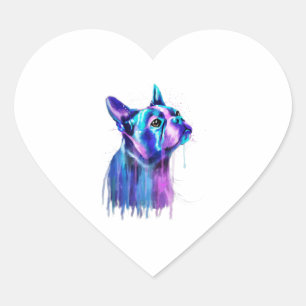 Adesivo Coração Pintura de Aquarela Colorida de Boston Terrier Dog