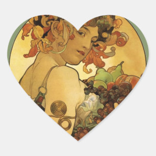 Adesivo Coração Pintura de Fruta Alphonse Mucha