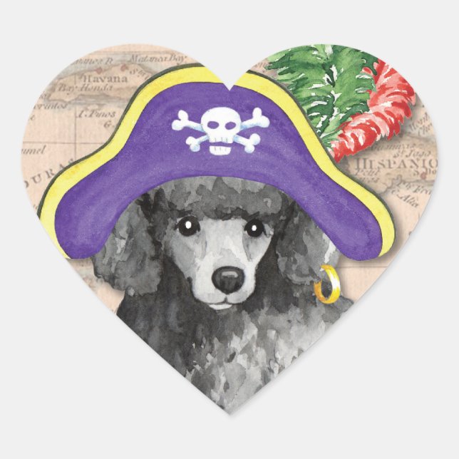 Adesivo Coração Pirata de Poodle Miniatura (Frente)