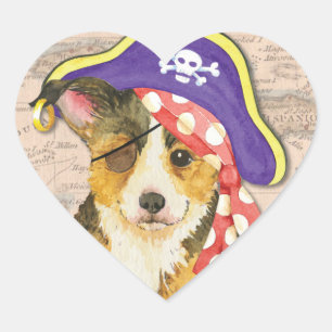 Adesivo Coração Pirata do Corgi de Galês do Pembroke
