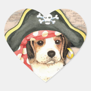 Adesivo Coração Pirate Hat Beagle