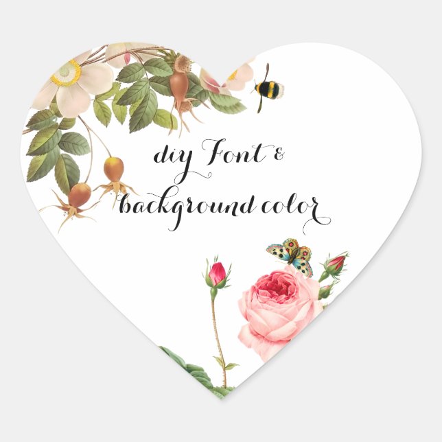 Adesivo Coração PixDezine - rosas rosa/redirecionadas (Frente)