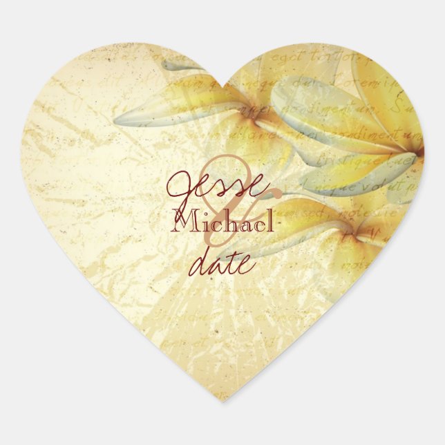 Adesivo Coração PixDezines Vintage Plumeria (Frente)