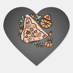 Adesivo Coração Pizza Retro com um Toque de Abóbora
