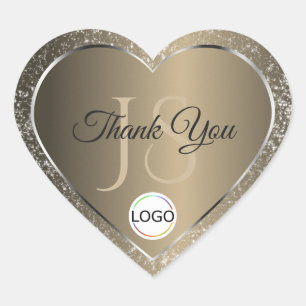 Adesivo Coração Platina Bege Logo e Inicial Glitter Obrigada