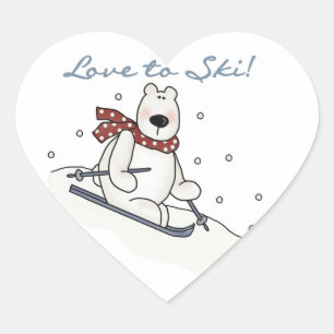 Adesivo Coração Polar Bear Love to Ski T-shirts e presentes