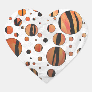 Adesivo Coração Polks Dot Tiger Cor de laranja e Impressão preto