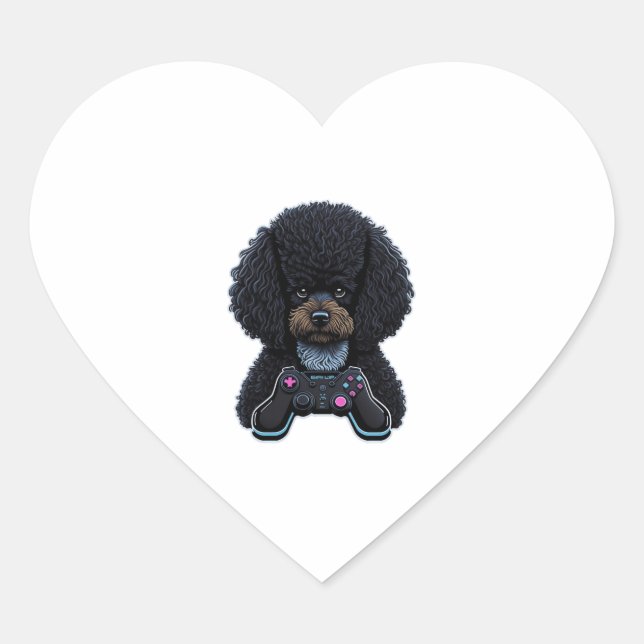 Adesivo Coração Poodle Gamer With Joystick  (Frente)