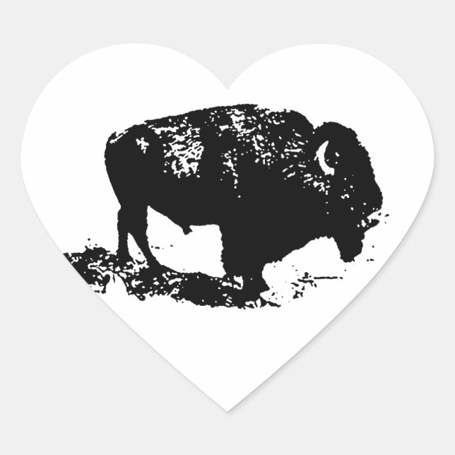 Adesivo Coração Pop Art Black White Buffalo Bison Silhouette (Frente)