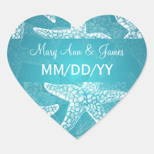 Adesivo Coração Praia Casamento Data Starfish Azul
