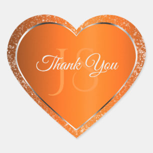 Adesivo Coração Prata Laranja com Iniciais Luminosas Muito Obrigad