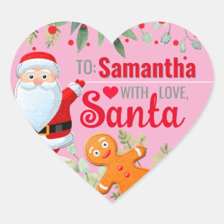 Adesivo Coração Presente Cor-de-Rosa de Natal Personalizado do Pap