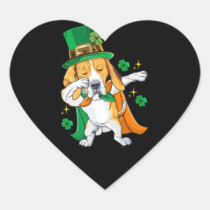 Adesivo Coração Presente de Dia de São Patrício de Beagle Leprec