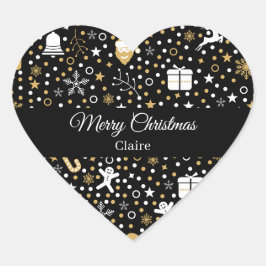 Adesivo Coração Presente de Natal fofo Pontos de Polka Preto e Dou