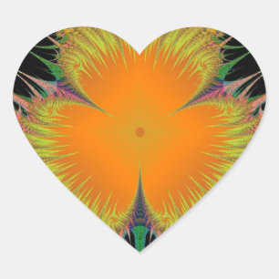 Adesivo Coração Presentes de Arte Fractal de Flor Amarela Laranja