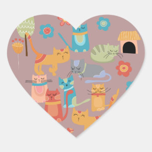 Adesivo Coração Presentes de Gatinhos Coloridos e Bonitos para Gat
