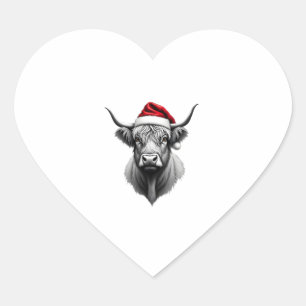 Adesivo Coração Presentes de Natal da Vaca Highland de Bebê Fofo S