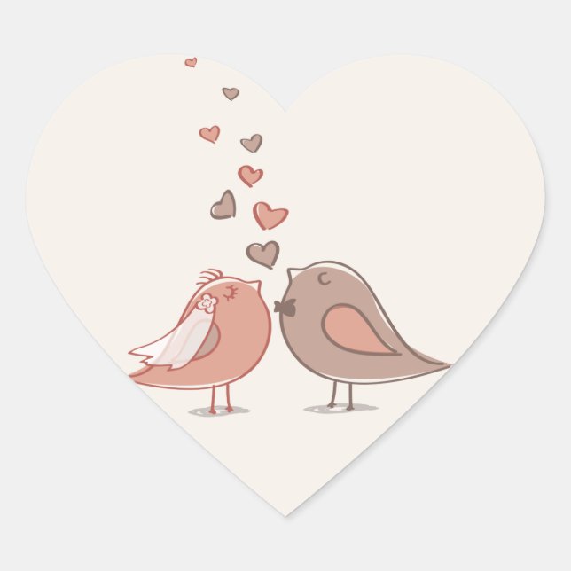 Adesivo Coração Presentes retros dos pássaros dos noivos (Frente)