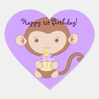 Adesivo Coração primeiro aniversario Macaco