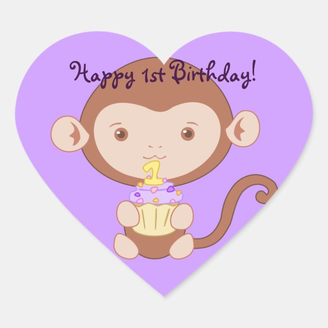 Adesivo Coração primeiro aniversario Macaco (Frente)