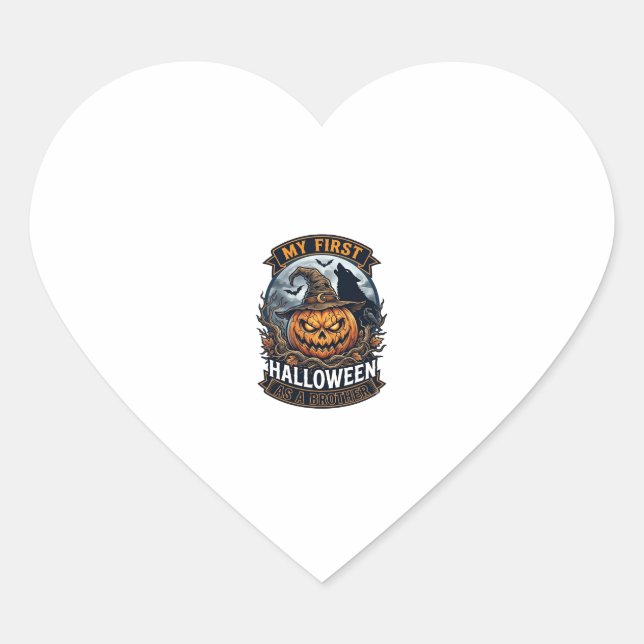 Adesivo Coração Primeiro Halloween como Irmão Pumpkin Wolf Moon_1 (Frente)