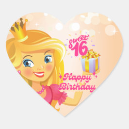 Adesivo Coração Princesa 16.º Aniversário