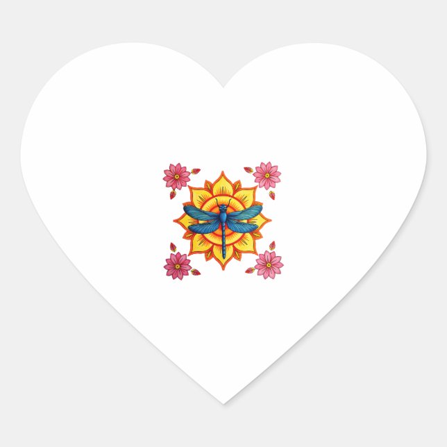 Adesivo Coração Psychedelic Sacred Geometry Mandala Insect Nature  (Frente)