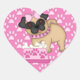 Adesivo Coração Pug Cuties Tintas Rosa e Pinças