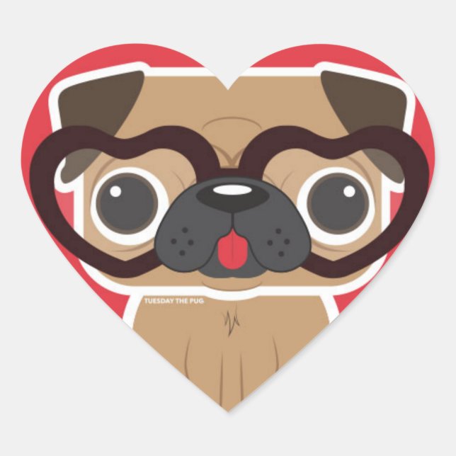 Adesivo Coração Pug Heart Sticker (Frente)
